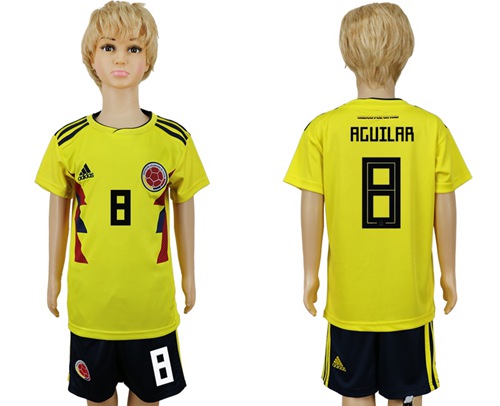 Colombia #8 Aguilar Home Kid Soccer Country Jersey